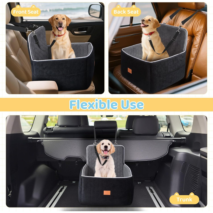 Автомобільний лежак для собак середніх та маленьких порід (до 13.6 кг), 52x52x50 см, з м'якою піною Memory Foam та кріпленням для безпеки