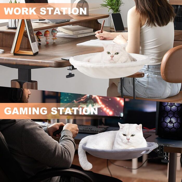 Крісло-гамак для кота Uross на стіл - 360° обертання та регулювання висоти, м'яке ліжко для кота з 2 знімними чохлами, місце для сну для дому, офісу, цілорічне використання (Бежевий)