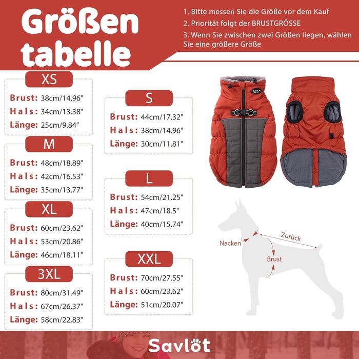 Тепла зимова жилетка для собак Savlot з D-кільцем (3XL, червона)