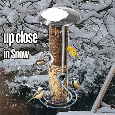 Годівниця для птахів на сонцезахисній підставці, для саду, срібна. З наповнювачем: соняшникові зерна та суміш.