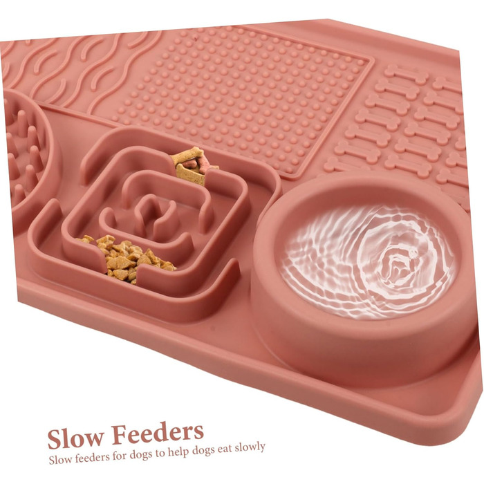 Килимок для собак та котів з силікону з присосками, анти-слизький, для повільного годування, рожевий, великий