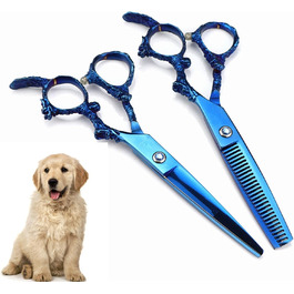Набір професійних ножиць для грумінгу собак 6 дюймів: прямі та розріджуючі ножиці для догляду за шерстю