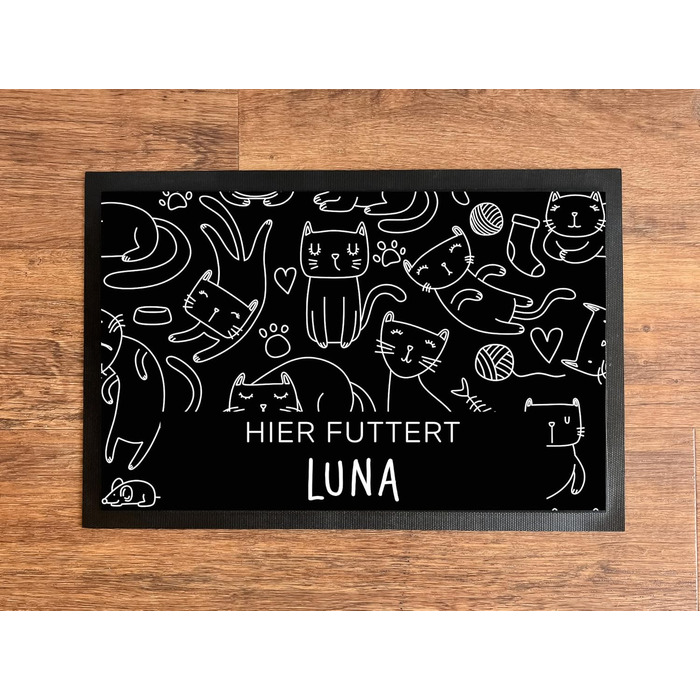 Підкладка для котячого годування з іменем, персоналізована, чорна, 40x60 см
