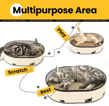 Кігтеточка для котів з будиночком та 4 змінними шарами - велика кігтеточка з міцного гофрокартону, двосторонні шари з наклейками DIY - лежанка для котів у квартирі, захист меблів, чорна, велика