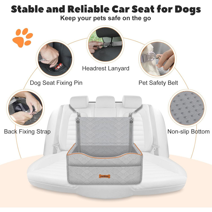 Автокрісло для собак VavoPaw: для собак до 25 кг, з м'яким сидінням та страхувальним ременем, сіре