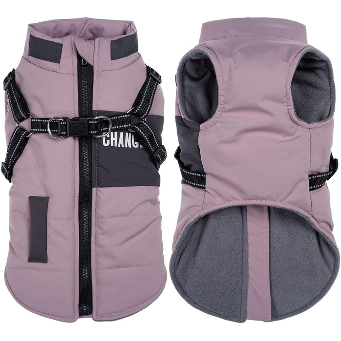 Тепла зимова куртка для собак середніх та малих порід, непромокаєма, з отвором для шлейки, для активного відпочинку (Lila, M)