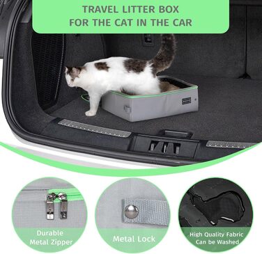 Портативний туалет для котів Petsfit - складаний, легкий, для подорожей (40x30x12 см, сірий & зелений)