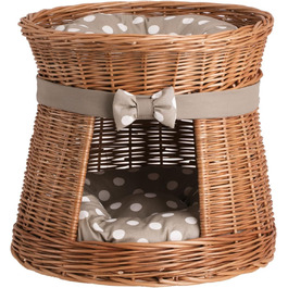 Кішка Будка Кругла Натурального Кольору: Двоярусний Корзинка для Кішки з Велюровою Подушкою, Корзинка з Плетеної Вельветової Лози, Кішка-Тур, Меджовтий Колір