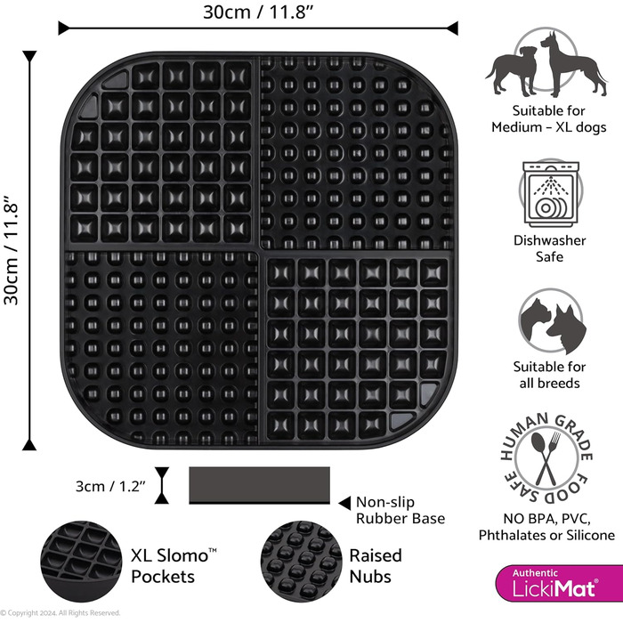 LickiMat Slomo XL – повільна годівниця для собак, велика, підходить для сухого, вологого корму, ласощів та собачого морозива, для середніх та великих порід. Міцний дизайн, чорний колір.