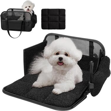 Транспортна сумка для собак та котів: переноска для тварин до 6 кг, з підстилкою та сталевим каркасом, чорна