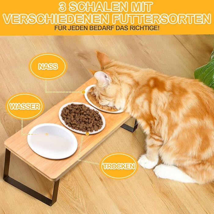 Набір мисок для котів ZOBMIO (3 шт.) з нахилом 15°, 12.5 см, 200 мл, з підставкою з силікону, придатні для миття в посудомийній машині, для котів та маленьких собак