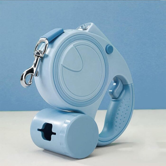 Висувна поводок для собак з LED, зручний руків'я, тримач для відходів, для собак до 25 кг, блакитний