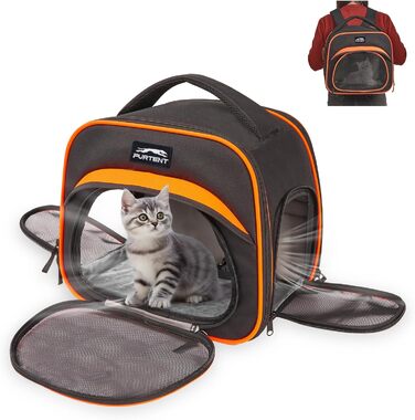 Сумка-переноска для тварин, складна, дихаюча, з леєрою, для цуценят, кошенят, морських свинок (до 3,6 кг), чорний/помаранчевий