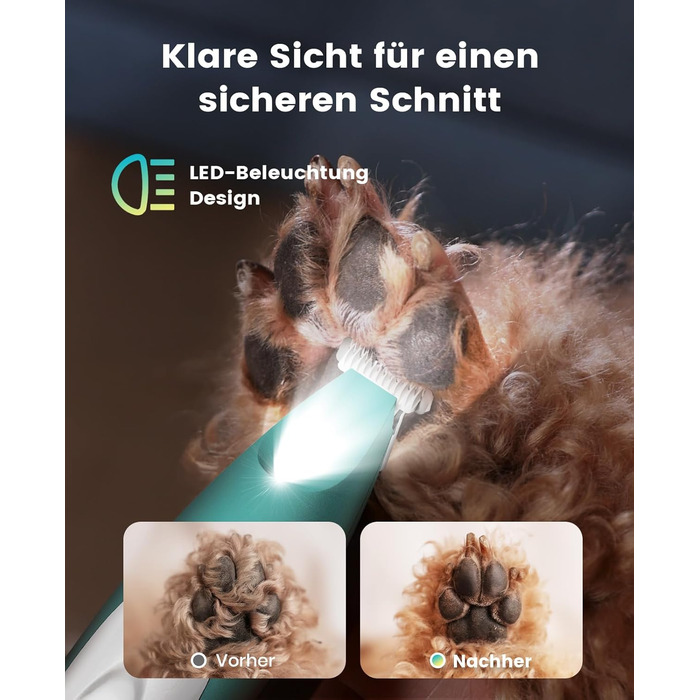 Триммер для собак Oneisall: безшумний, акумуляторний, з LED-підсвічуванням. Ідеально для стрижки подушечок лап, очей, вух та обличчя. Зелений колір