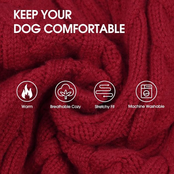 Теплий зимовий пуловер для собак великих порід IECOii з діркою для повідка, червоний, XXXL (80 см)