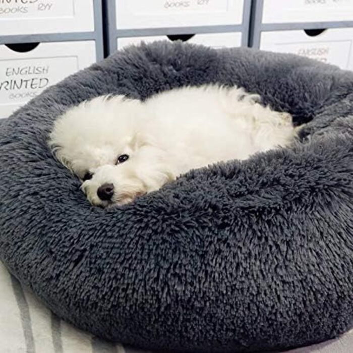 Кругле ліжко для собак та котів у формі пончика, 70x70 см, темно-сірий колір, м'яке та зручне, з подушкою