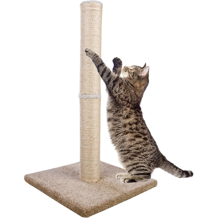 Котячий будиночок Dimaka 73 см: кігтеточка з сизалевих стовпчиків та килимового покриття, бежево-жовтий
