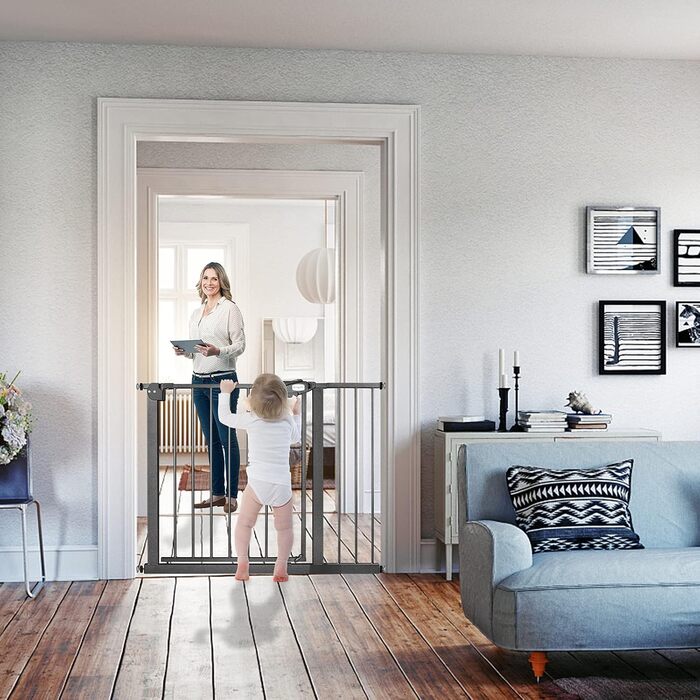 Захист для дитячих воріт HENGMEI: сітка для сходів, без свердління, 180° відкривання, 105-115 см (Білий)