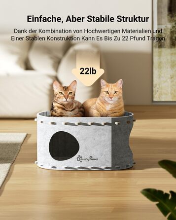 Кігтеточка-будиночок для котів DownyPaws з фетру, 2-ярусна, 50x33x50 см, для ігор та відпочинку, теплий дизайн, захист кігтів, білий