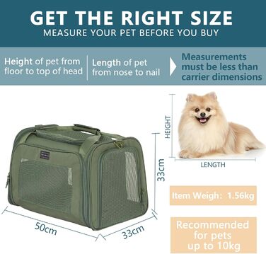 Транспортна переноска для котів та собак Petsfit, складана, 50L, оливковий, з м'яким килимком