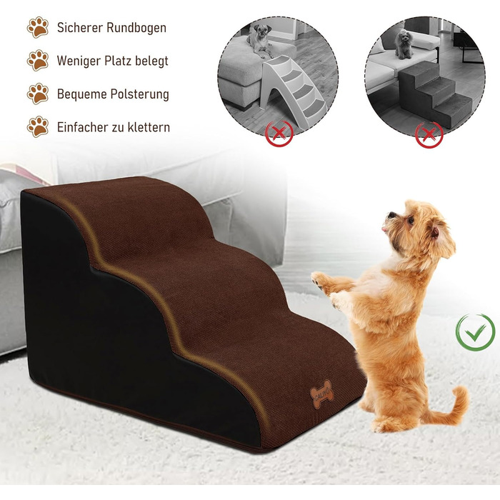 Сходинки для собак Caliyo, 3 сходинки, для маленьких собак та котів, 40 см, знімний чохол, неслизьке дно (60×40×40 см)