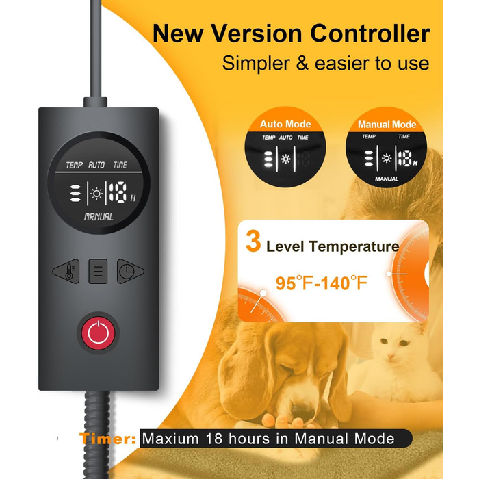 Електричний нагрівальний килимок для собак та котів з регулюванням температури, сірий