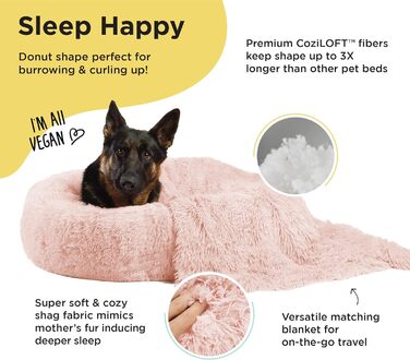Ліжко для котів і собак Best Friends by Sheri Original Calming Shag Donut з покривалом, бавовна, рожеве, розмір L, 91,4x91,4 см