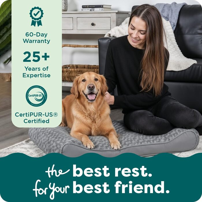 Ортопедичне ліжко для собак Furhaven, Jumbo/XL, сірий, 114 x 76 x 15 см. Знімний, пральний чохол, ультрам'яке штучне хутро та велюр. Для собак до 34 кг.