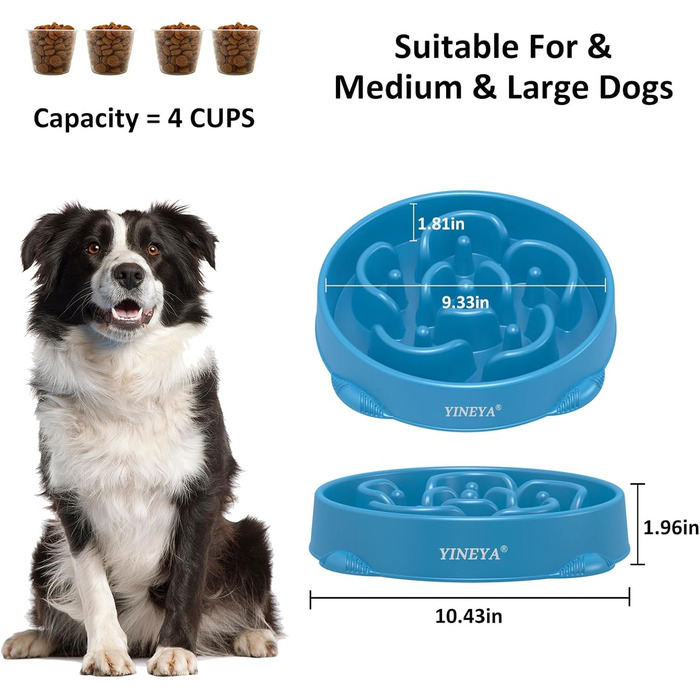 Набір мисок для собак, повільне годування, 2 шт. (магента, темно-синій)