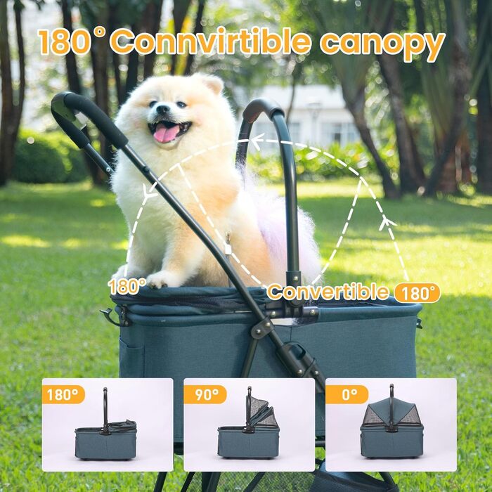 Дитяча та собача коляска 2-в-1, складна, з 4 колесами, знімний кошик, легка, для собак та котів, для прогулянок (Блакитно-зелений, Морський)
