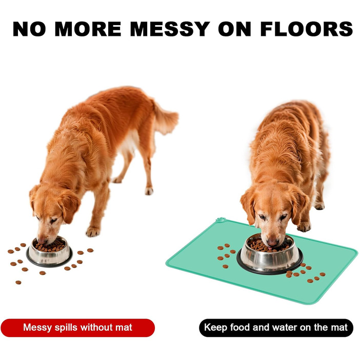 Силіконовий килимок під миску для собак та котів, 54x38 см, зелений. Нековзкий, водонепроникний