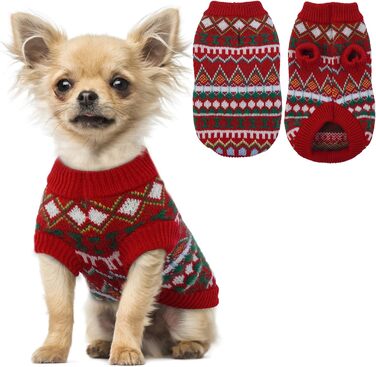 Пуловер для собак Boho, святковий пуловер для маленьких собак, теплий пуловер з отвором для повідка, червоно-зелений пуловер для чихуахуа, йоркширського тер'єра, джек-рассела, XS