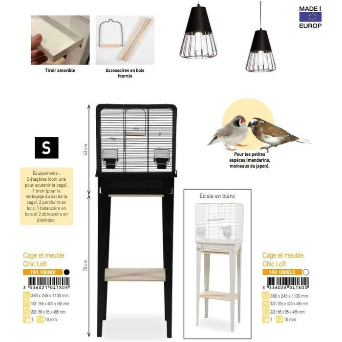 Клітка для птахів Zolux CHIC LOFT S, 38×24,5×113 см, чорна, меблі для папуг