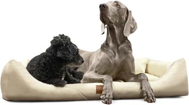 Ортопедичне ліжко для собак Tierlando® William Easy-Clean, розкішне ліжко-софа з екошкіри для алергіків з матрацом з Memory Foam, розмір: 90x75 см, колір: бежевий