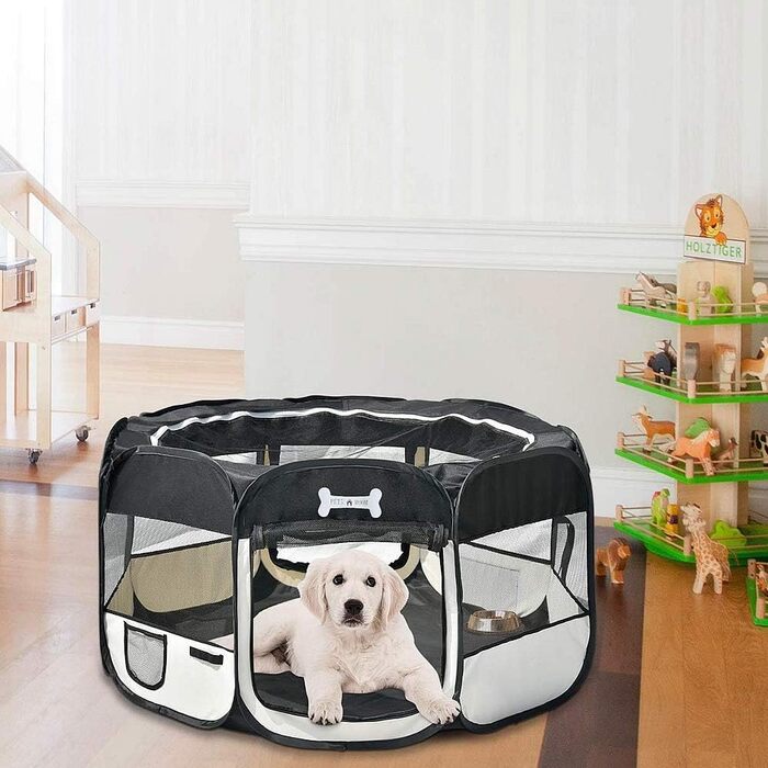 Вольєр для цуценят Melko 125x125x64 см, розкладний, чорний