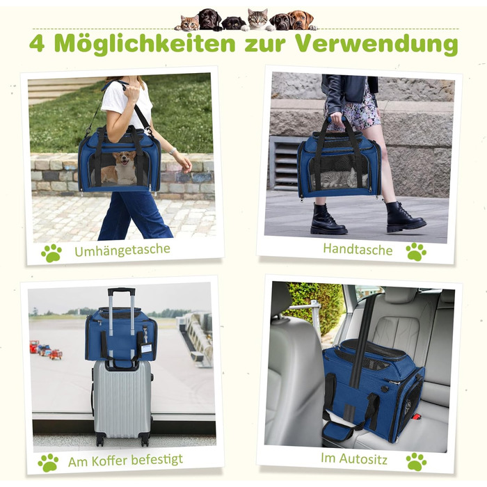 Транспортна сумка для кота/собаки TOFFCAEA, переноска для тварин, складана, 6 кг, для середніх собак та котів (Блакитний, 43 x 28 x 28 см)