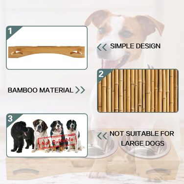 Набір мисок для котів та собак 3 шт. з підставкою з бамбука, підняті миски, нержавіюча сталь