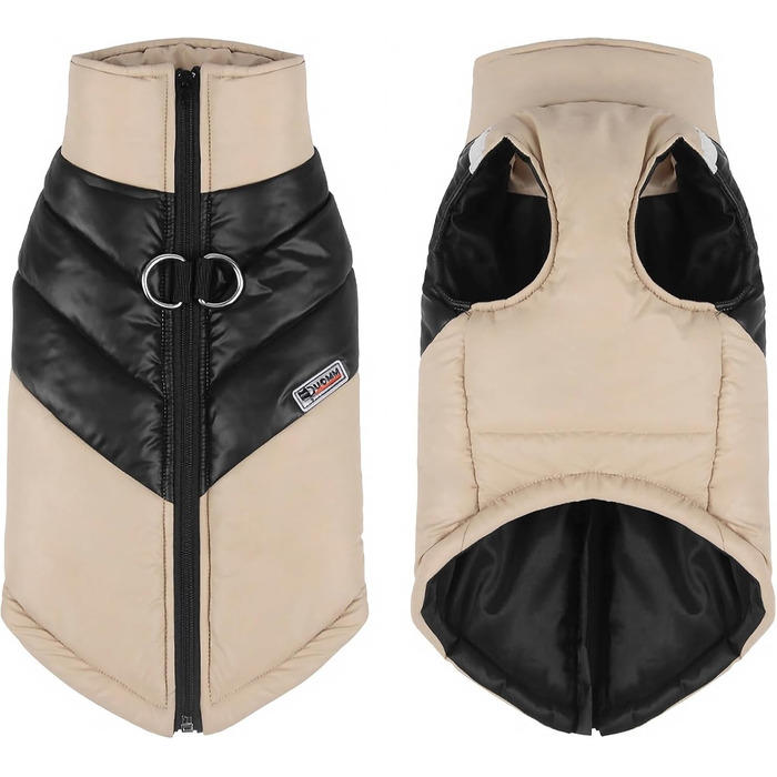 Зимова куртка для собак маленьких та середніх порід, теплий собачий халат з подвійним D-подібним кільцем, вітронепроникна куртка для цуценят та собак для активного відпочинку (Хакі, M)