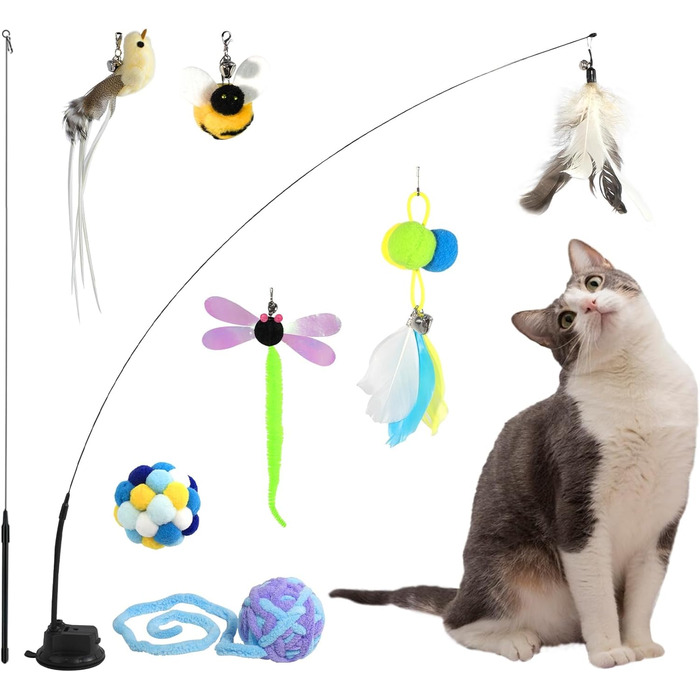 Інтерактивна іграшка для котів Hengsong: 2 шт. з дзвоном, пір'ям, м'ячиком. Розвиваюча іграшка для котів, кольорова, сучасна