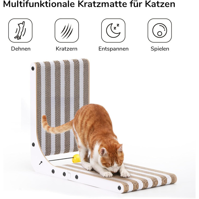 Котячий когтетоп FUKUMARU L-подібний, 68 см, з візерунком смуг, міцний, з іграшкою, для стіни та кута, великий (середній)