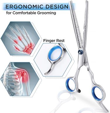 Набір для грумінгу собак та котів Gimars 3 в 1: професійні ножиці з титановим покриттям, безпечні наконечники, прямі, вигнуті та тонкі ножиці, гребінець