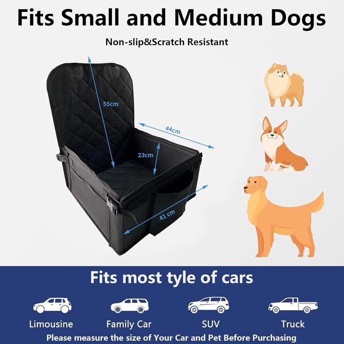 Автокрісло для собак, стабільне, водонепроникне, для маленьких та середніх порід, з посиленими стінками та ременями безпеки