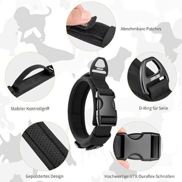 Нашийник для собак OneTigris, тактичний, з ручкою, чорний, S (30-40 см)