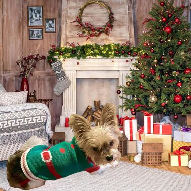 Пуловер для собак MuYaoPet на Новий Рік, костюм Санти для маленьких та середніх собак, теплий в'язаний пуловер з капюшоном, одяг для такс, йоркширських тер'єрів, коргі (зелений, розмір XL)