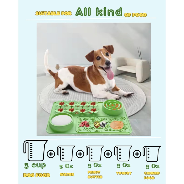 Силіконовий килимок проти протікання та миска для повільного годування собак та котів - килимок-нюхалка з присосками для собак та котів - повільне годування, тренування нюху, складаний портативний миска для корму (Зелений)