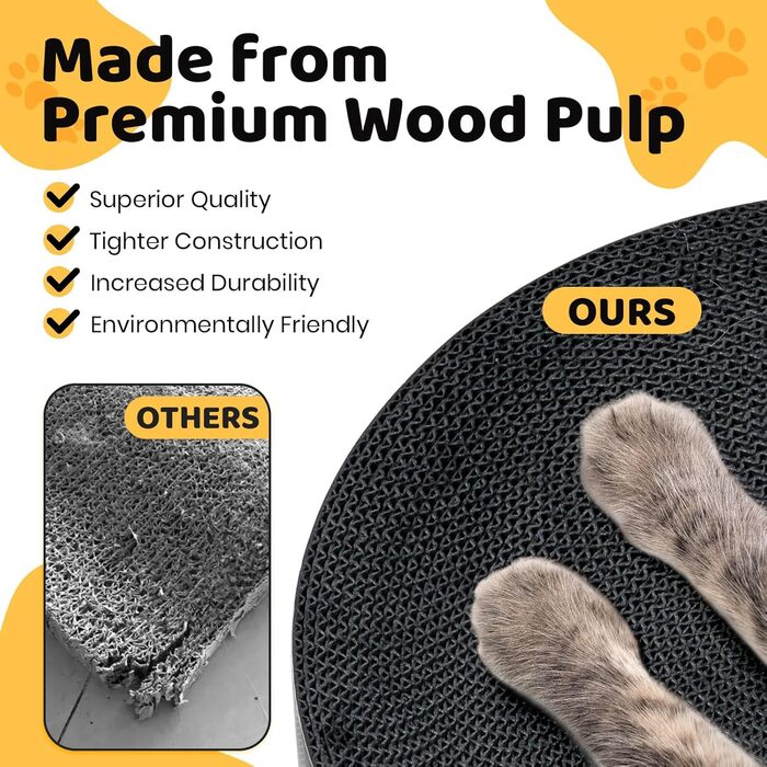 Кігтеточка Happy&Polly кругла з якісного картону, 2 в 1, двостороння, килимок для котів, іграшка, натуральний матеріал для сну/ігор/точіння кігтів, чорний колір, 40x40x10 см