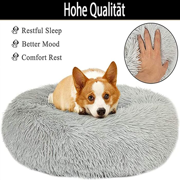 Ортопедичне ліжко для собак XL з піною з пам'яті: овальне, антистрес, плюшеве, для великих та середніх собак. Сіре, зручне, для відпочинку.