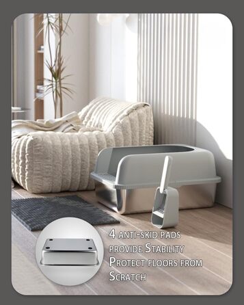 Котлові туалети RhymBar для котів з нержавіючої сталі 60 x 40 x 31 см, 28 л, велика місткість, витокостійкий, напівзакритий