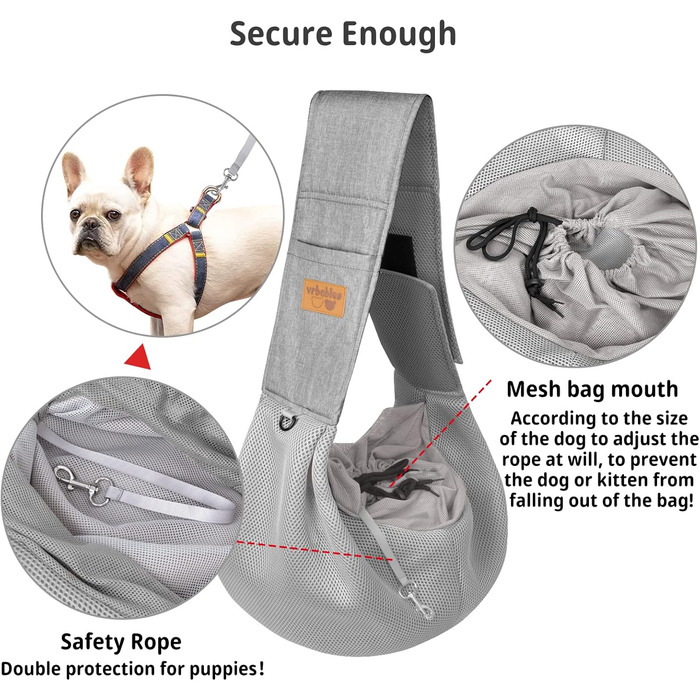 Сумка-переноска для собак Vrbabies, для маленьких собак та інших домашніх тварин до 5 кг, регульована, сітчаста, з клямками та застібками
