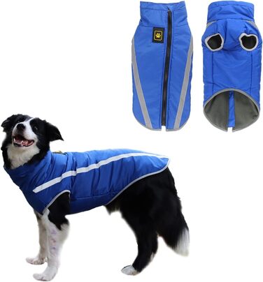 Зимова куртка для собак, тепла водонепроникна куртка для середніх та великих собак, флісова підкладка, світловідбиваючі елементи, для Лабрадора, Бульдога, Самоеда (5XL/60см, Синій)